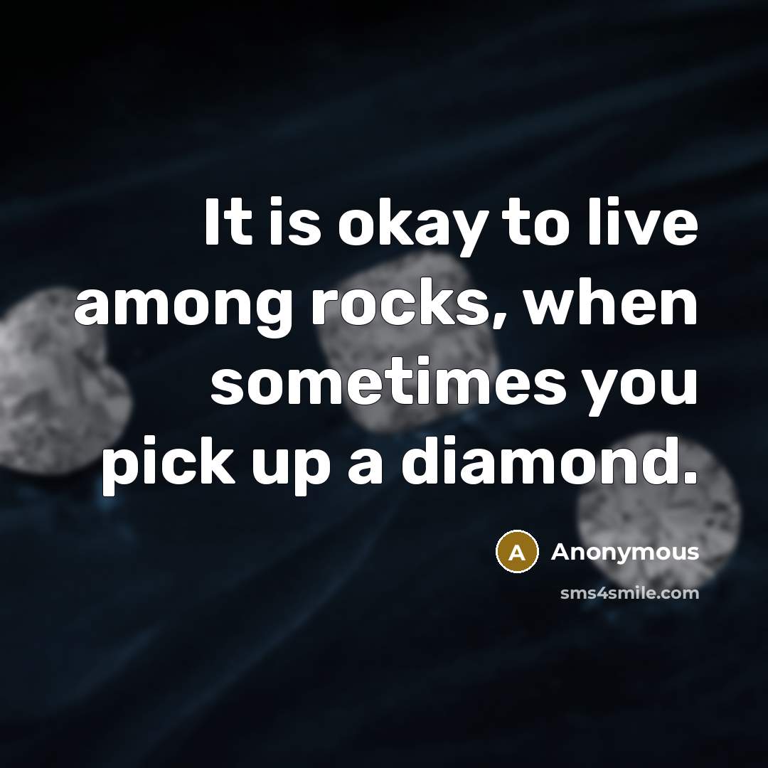 “It is okay to live among rocks, when sometimes you pick up a diamond.” quote by Anonymous