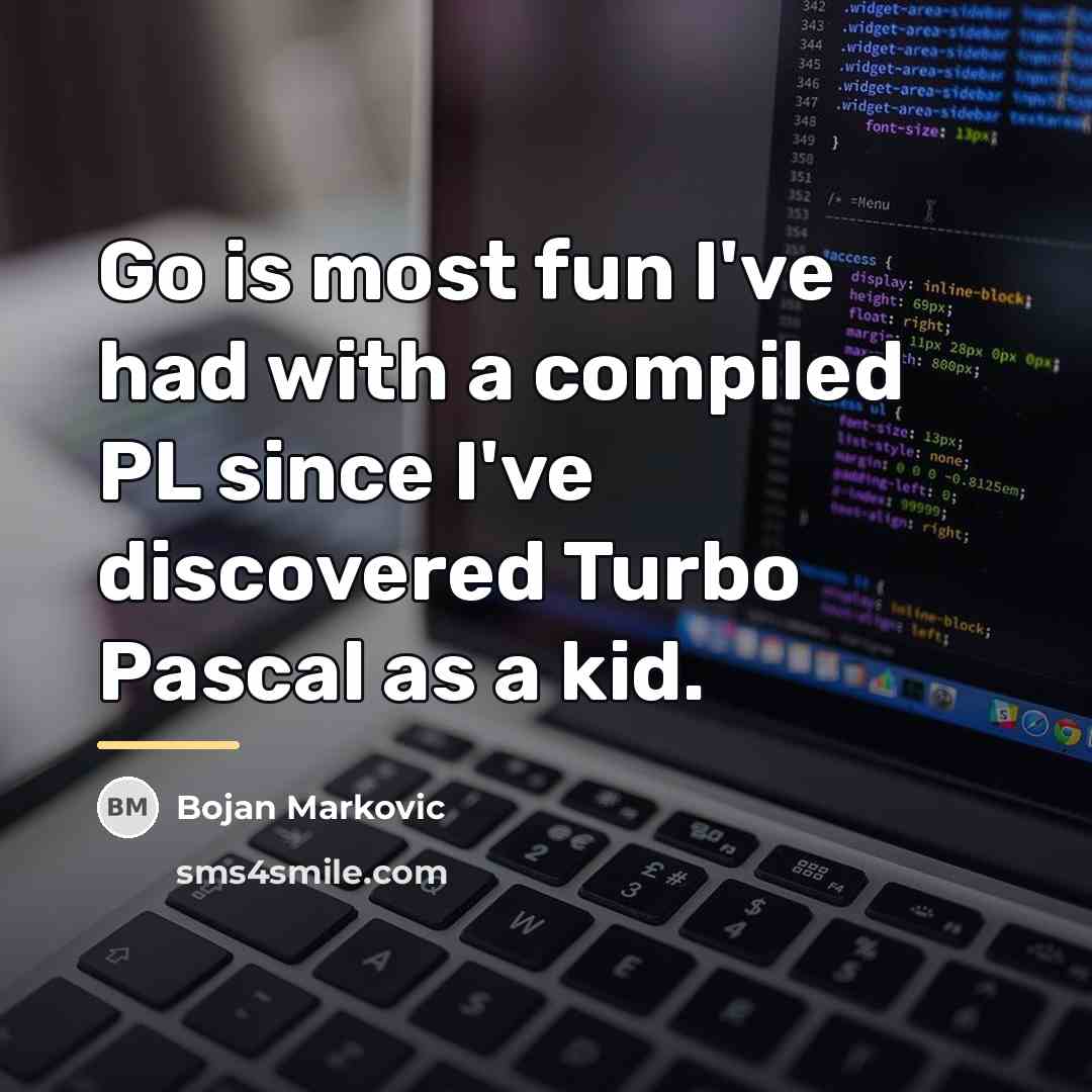 “Go is most fun I've had with a compiled PL…” quote by Bojan Markovic