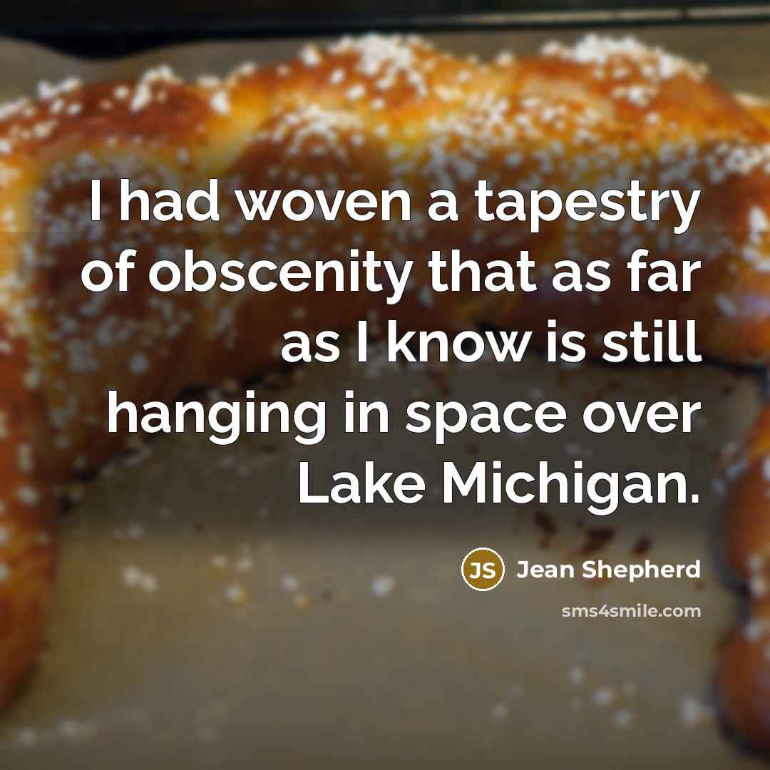 “I had woven a tapestry of obscenity that as far as I know is still hanging in space over Lake Michigan.” quote by Jean Shepherd