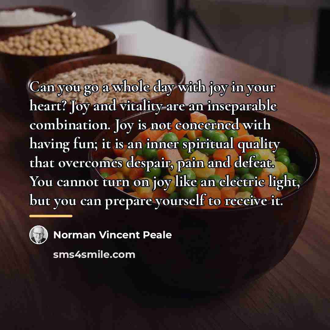 “Can you go a whole day with joy in your…” quote by Norman Vincent Peale