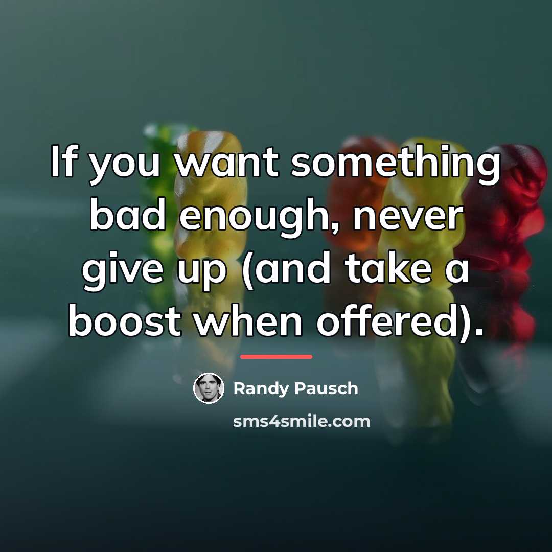 “If you want something bad enough, never give up (and…” quote by Randy Pausch