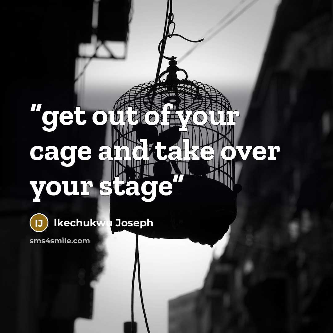 “get out of your cage and take over your stage” quote by Ikechukwu Joseph