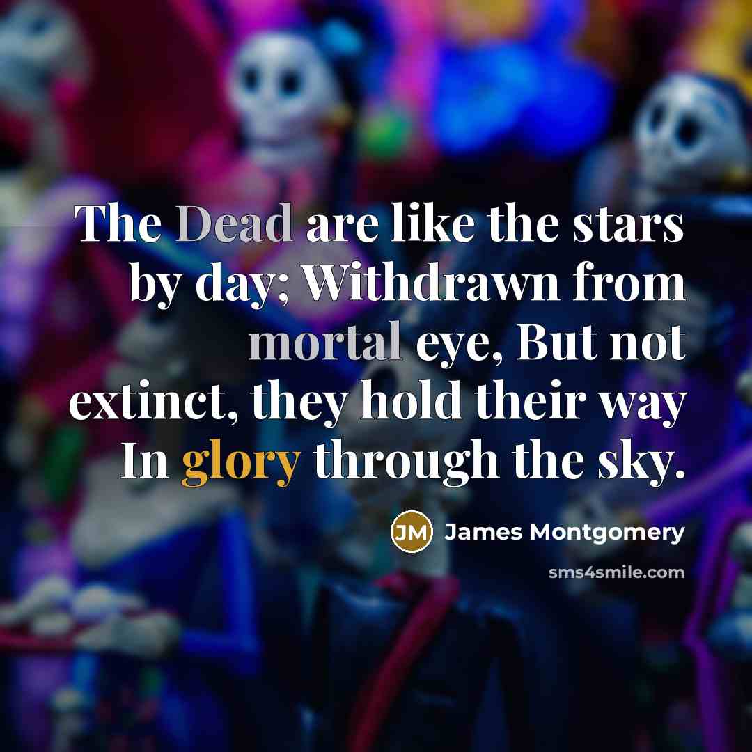 “The Dead are like the stars by day; Withdrawn from mortal eye, But not extinct, they hold their way In glory through the sky.” quote by James Montgomery