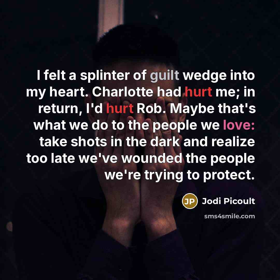 “I felt a splinter of guilt wedge into my heart.…” quote by Jodi Picoult