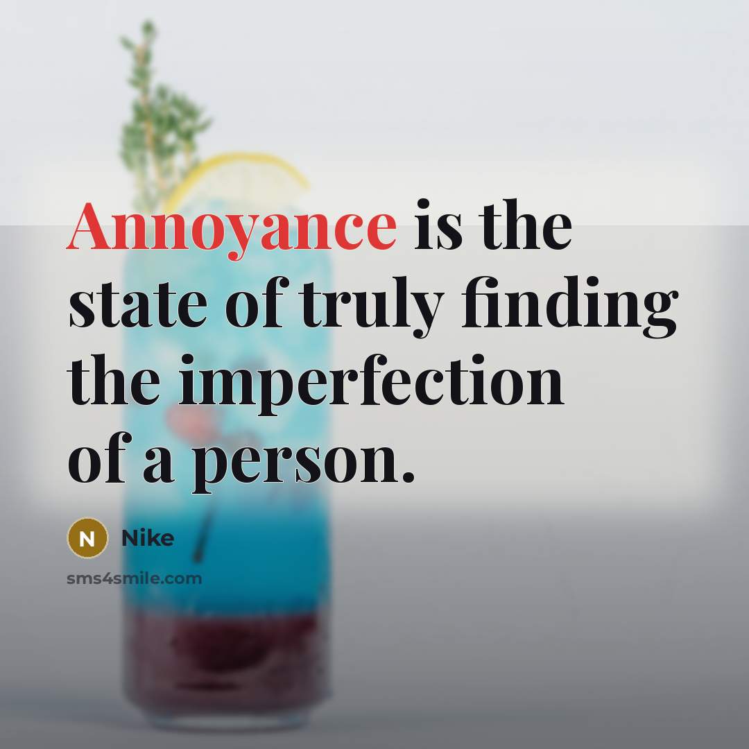 “Annoyance is the state of truly finding the imperfection of a person.” quote by Nike