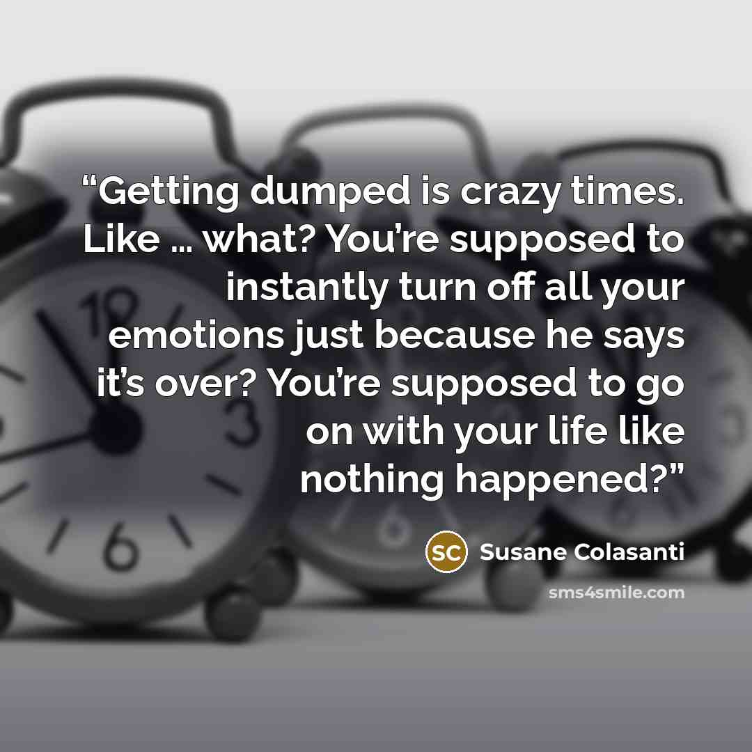 “Getting dumped is crazy times. Like … what? You’re supposed to instantly turn off all your emotions just because he says it’s over? You’re supposed to go on with your life like nothing happened?” quote by Susane Colasanti