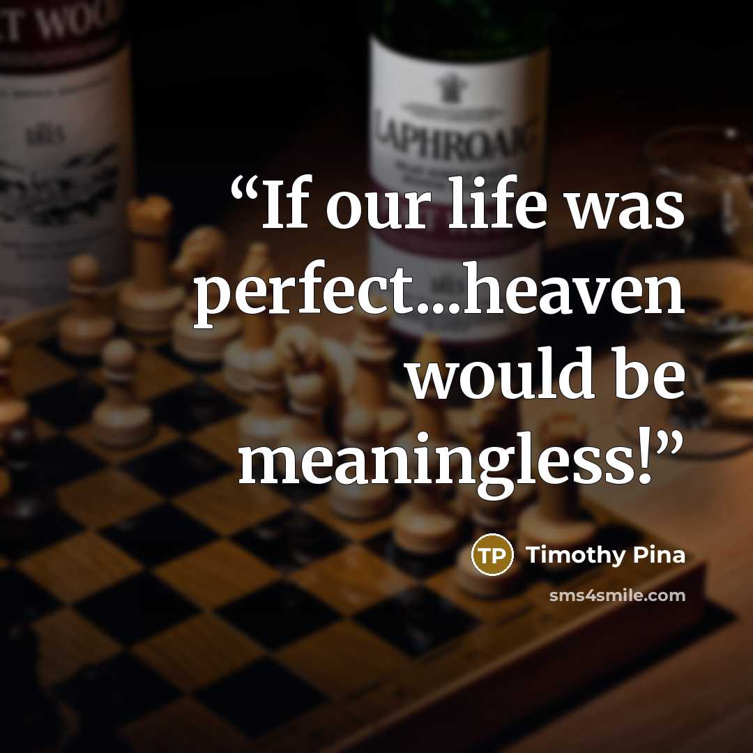 “If our life was perfect...heaven would be meaningless!” quote by Timothy Pina