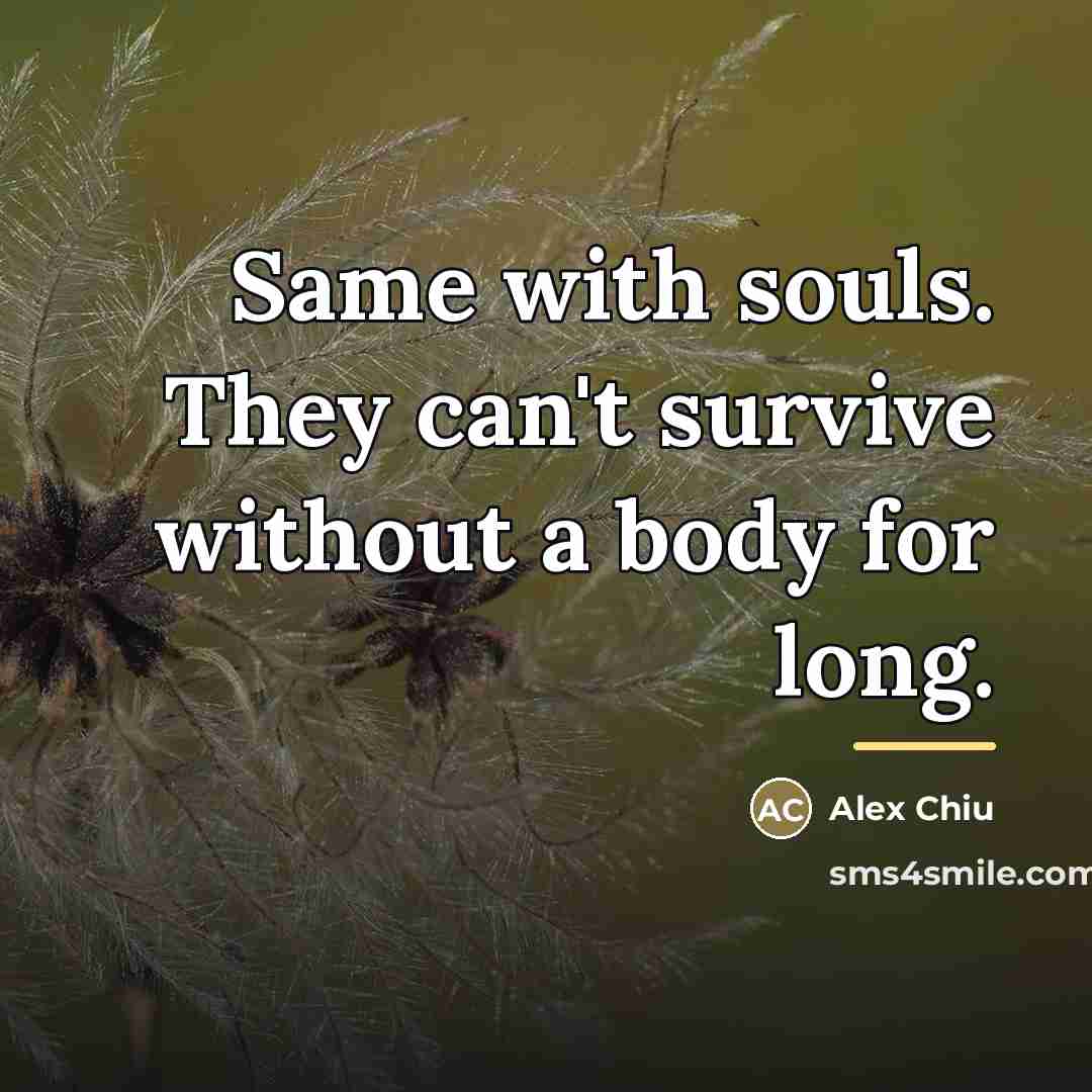 “Same with souls. They can't survive without a body for…” quote by Alex Chiu