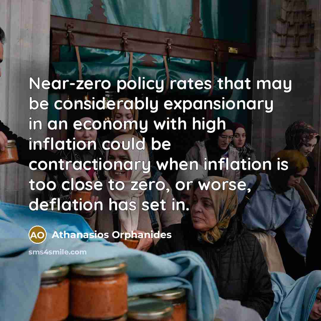 “Near-zero policy rates that may be considerably expansionary in an…” quote by Athanasios Orphanides