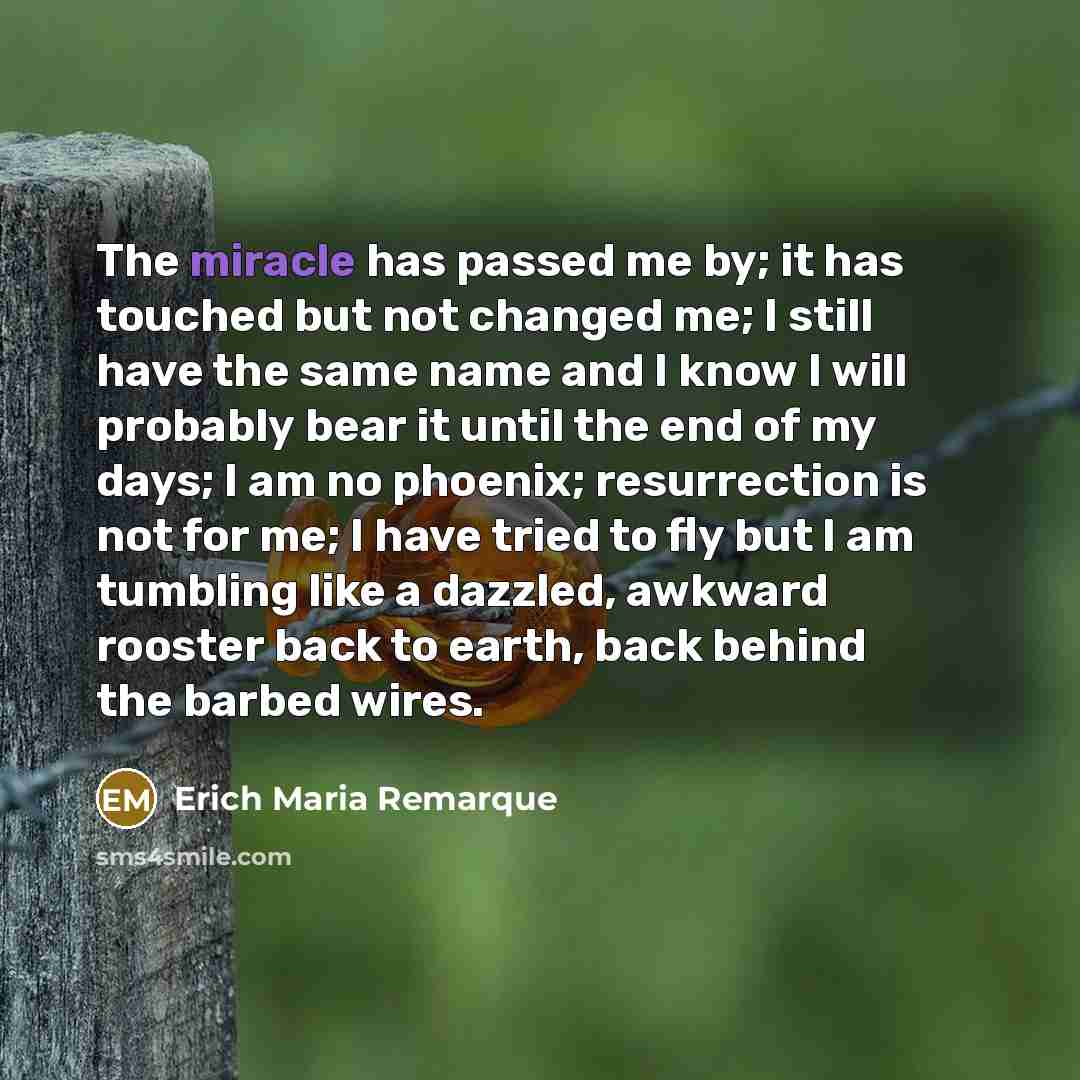 “The miracle has passed me by; it has touched but…” quote by Erich Maria Remarque