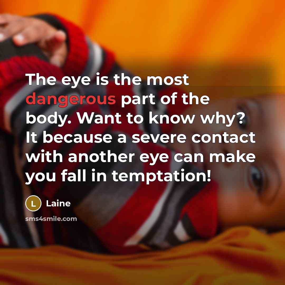 “The eye is the most dangerous part of the body. Want to know why? It because a severe contact with another eye can make you fall in temptation!” quote by Laine