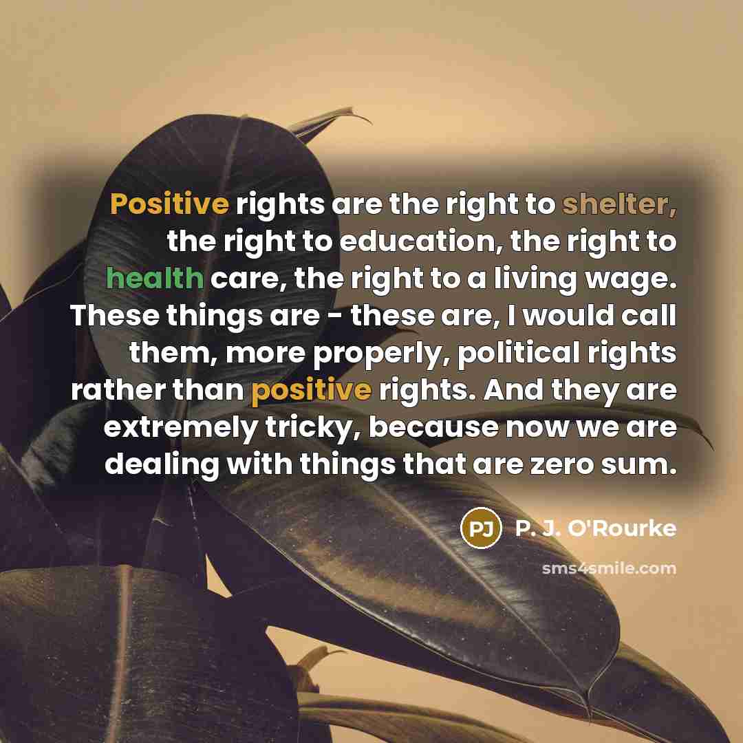 “Positive rights are the right to shelter, the right to…” quote by P. J. O'Rourke