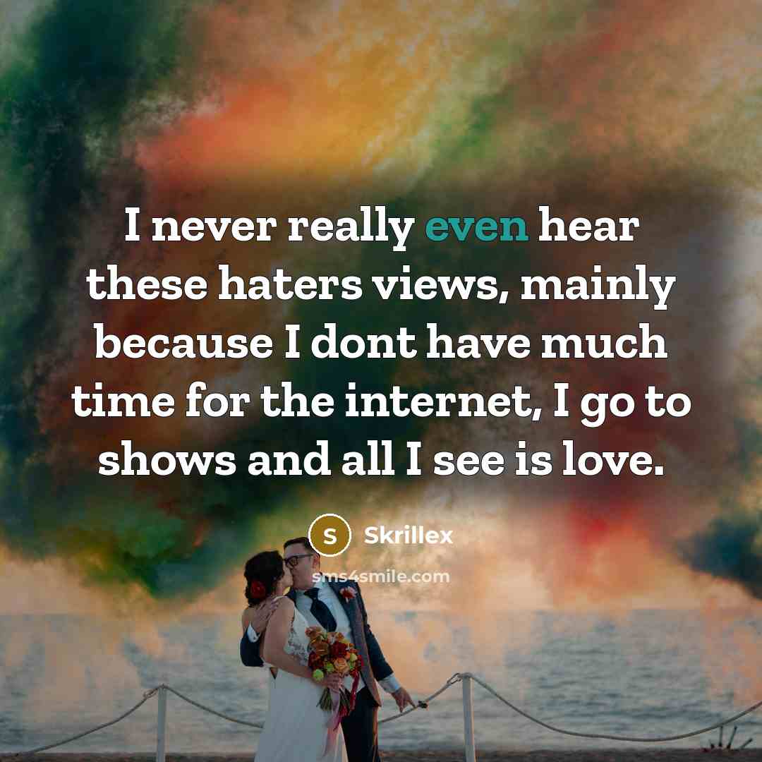 “I never really even hear these haters views, mainly because…” quote by Skrillex