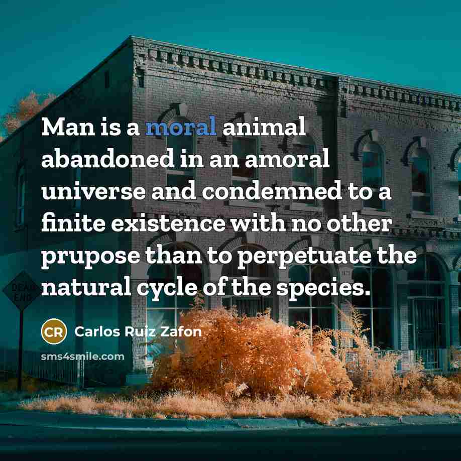 “Man is a moral animal abandoned in an amoral universe…” quote by Carlos Ruiz Zafon