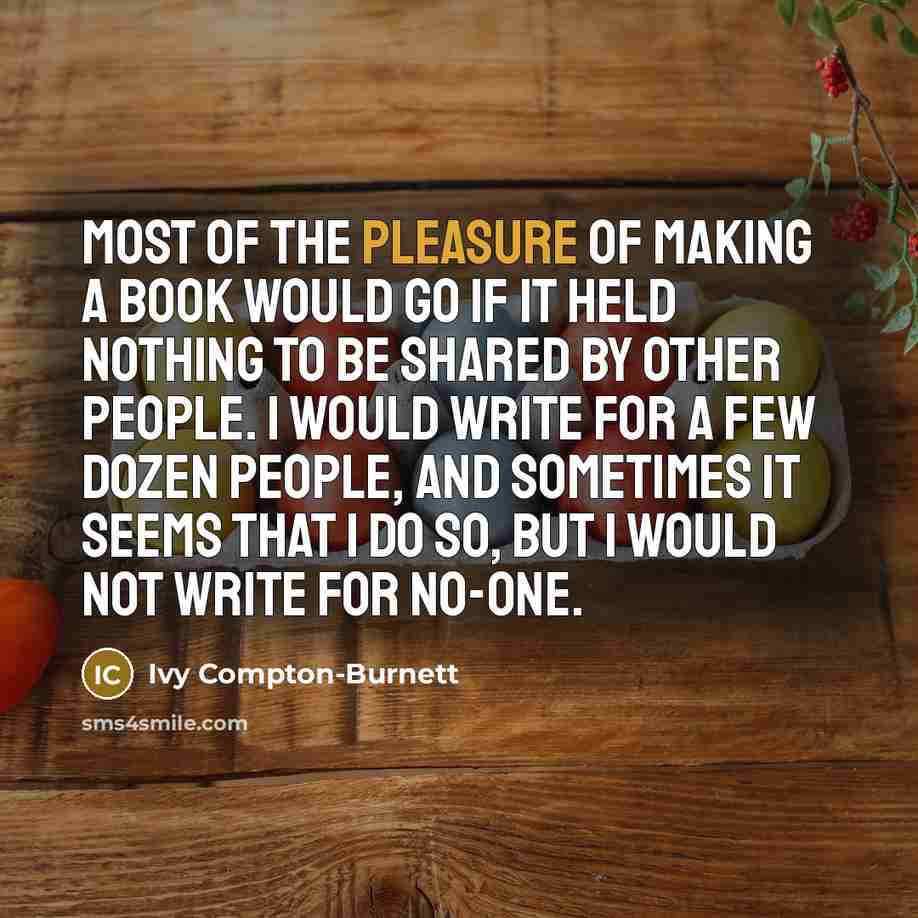 “Most of the pleasure of making a book would go…” quote by Ivy Compton-Burnett