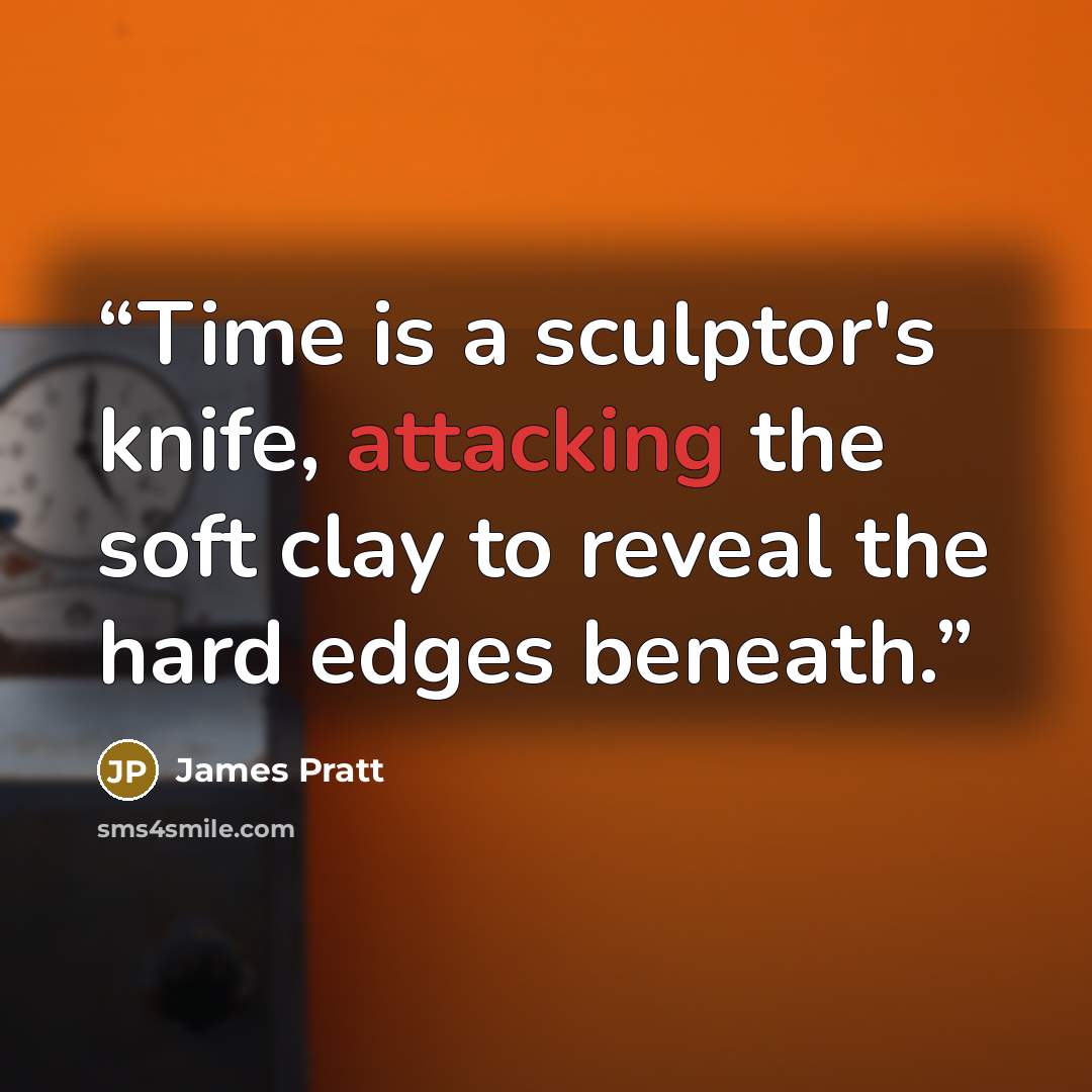 “Time is a sculptor's knife, attacking the soft clay to reveal the hard edges beneath.” quote by James Pratt