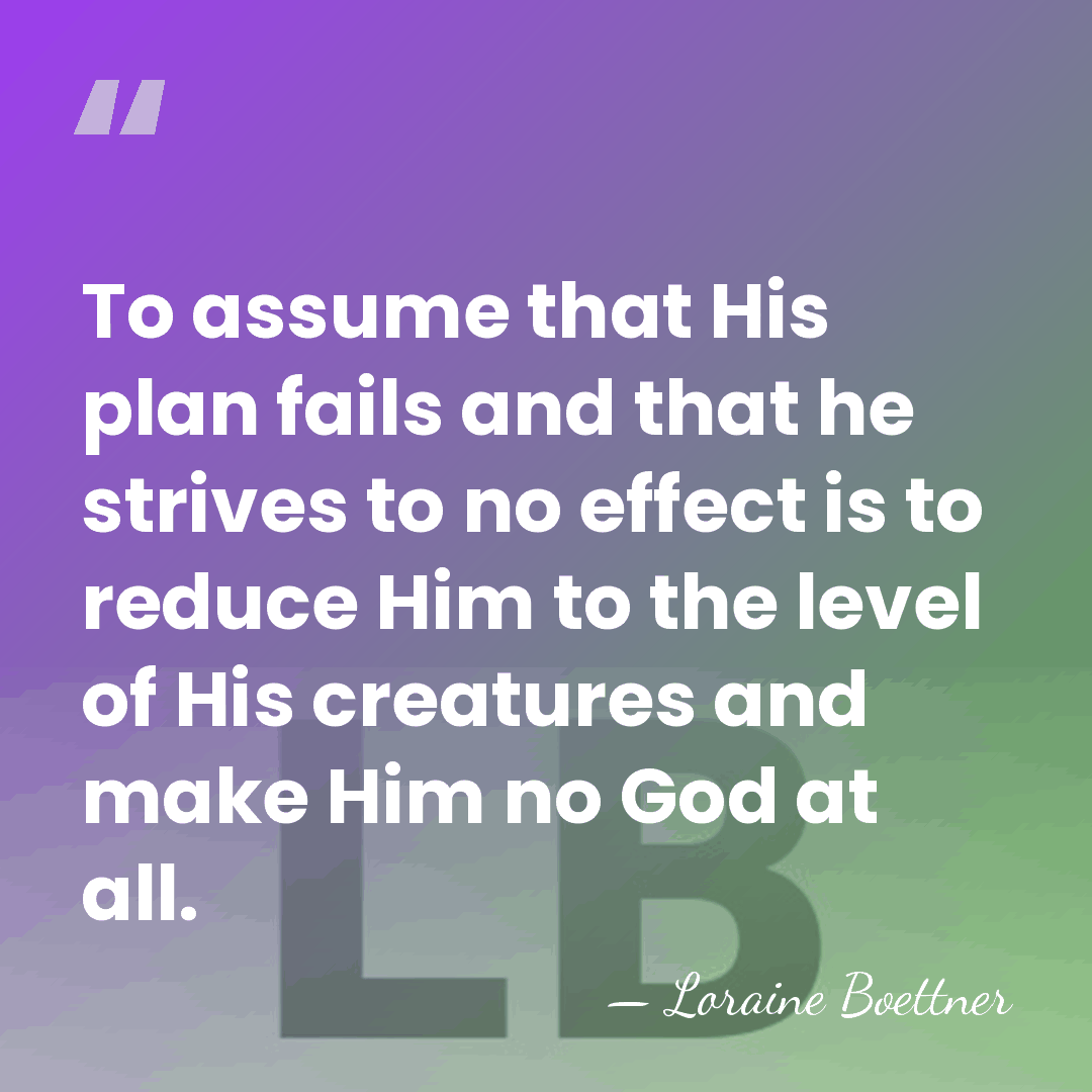 To assume that His plan fails and that he strives to no&hellip; - Loraine Boettner