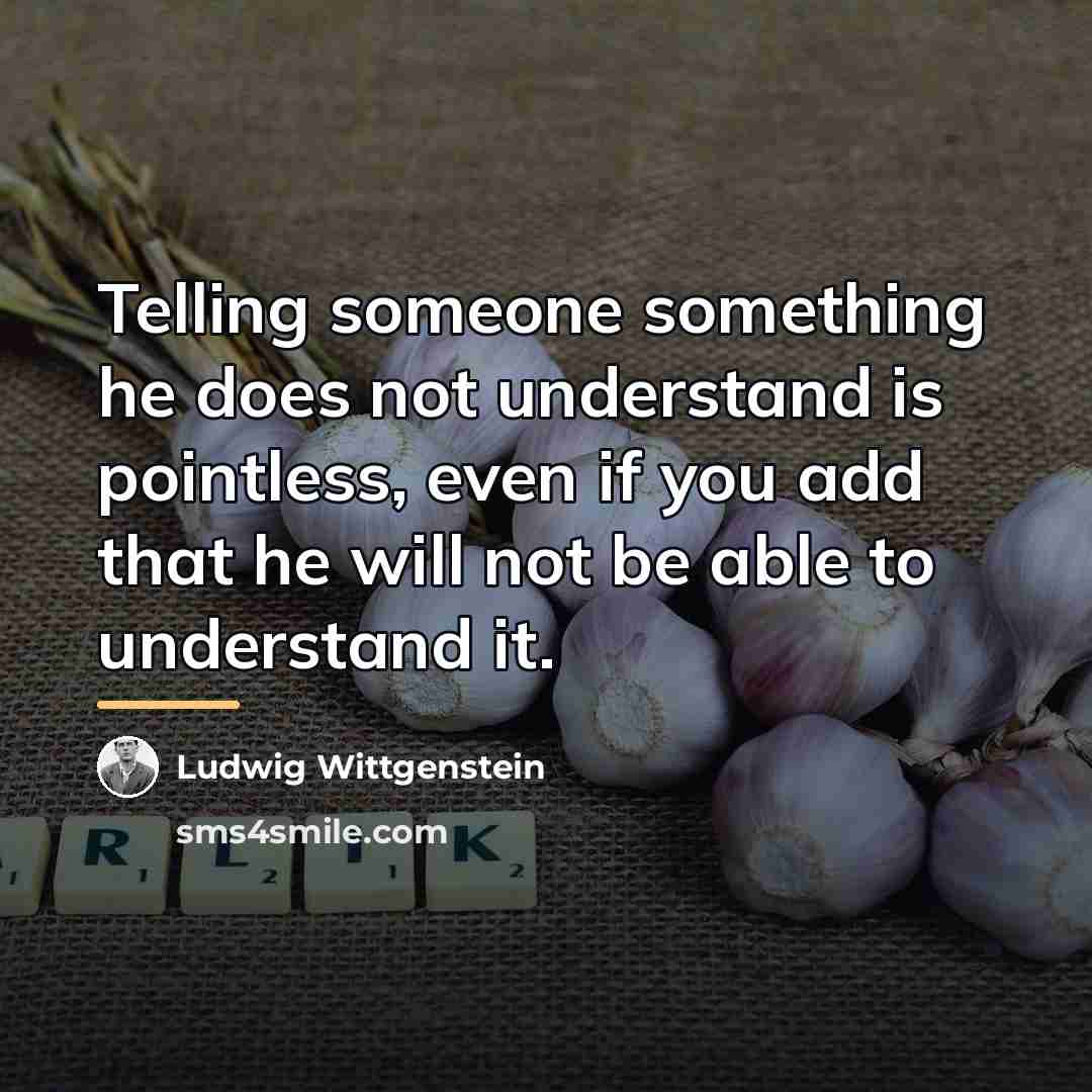 “Telling someone something he does not understand is pointless, even…” quote by Ludwig Wittgenstein