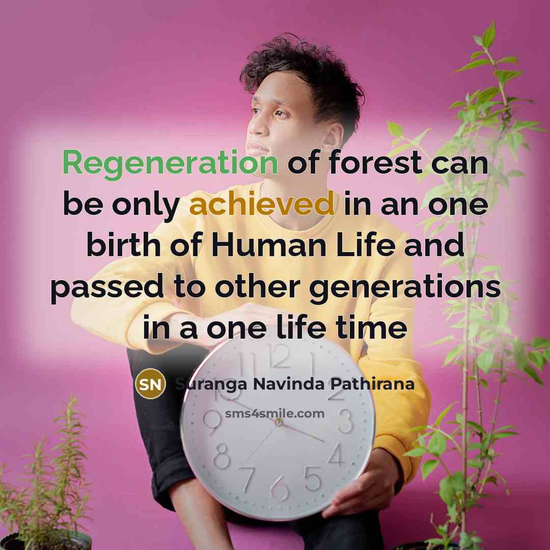 “Regeneration of forest can be only achieved in an one birth of Human Life and passed to other generations in a one life time” quote by Suranga Navinda Pathirana