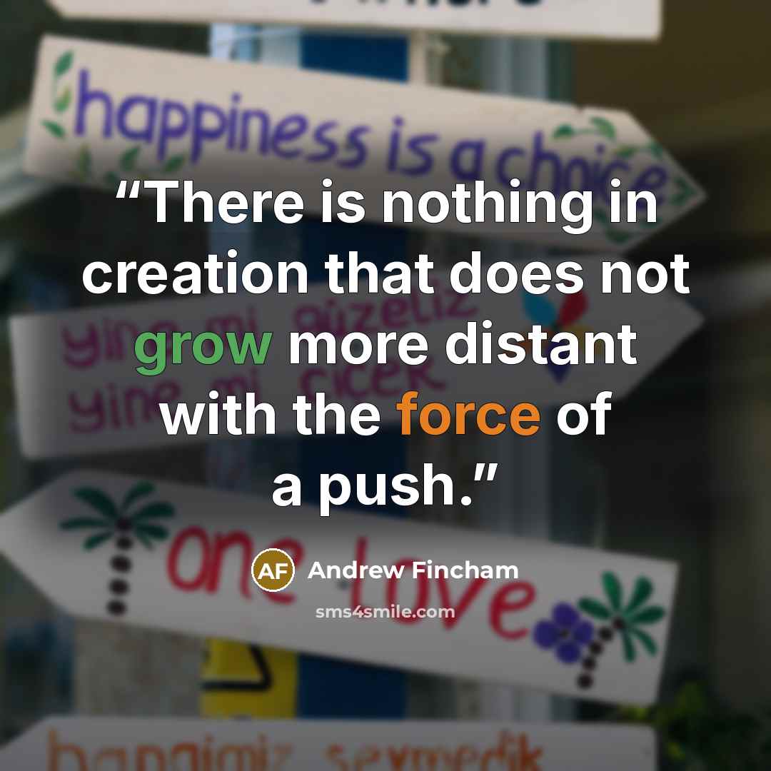 “There is nothing in creation that does not grow more distant with the force of a push.” quote by Andrew Fincham