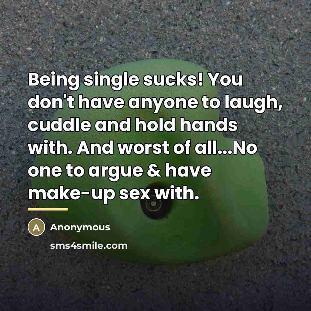 “Being single sucks! You don't have anyone to laugh, cuddle…” quote by Anonymous
