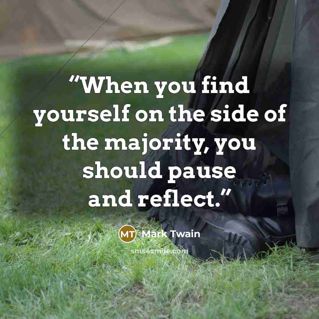 “When you find yourself on the side of the majority, you should pause and reflect.” quote by Mark Twain