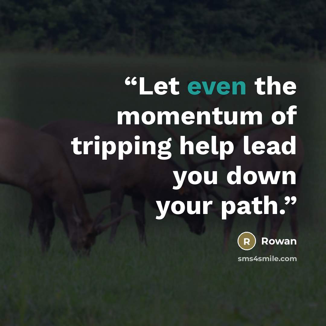 “Let even the momentum of tripping help lead you down your path.” quote by Rowan