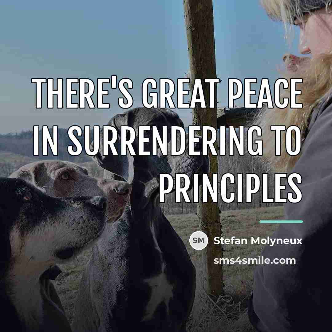 “There's great peace in surrendering to principles…” quote by Stefan Molyneux