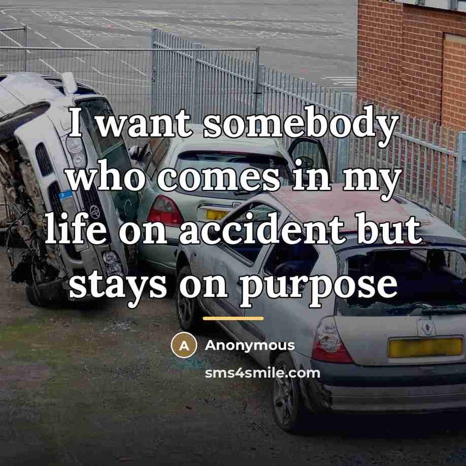 “I want somebody who comes in my life on accident…” quote by Anonymous