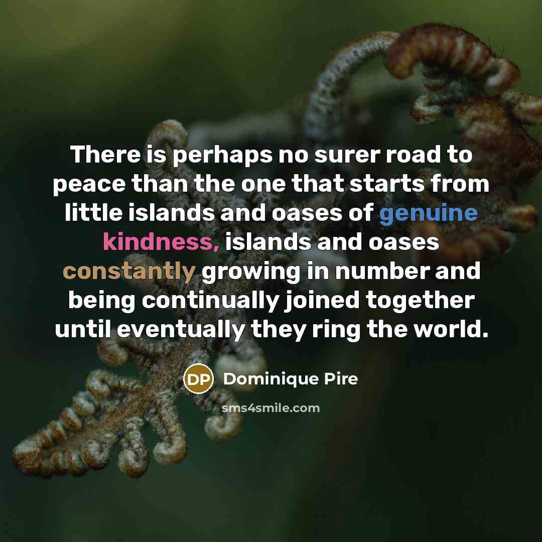 “There is perhaps no surer road to peace than the…” quote by Dominique Pire