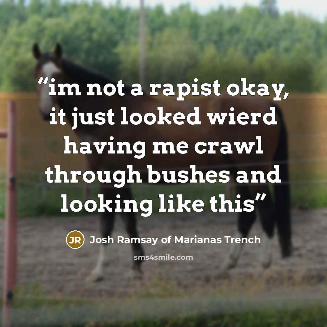 “im not a rapist okay, it just looked wierd having me crawl through bushes and looking like this” quote by Josh Ramsay of Marianas Trench