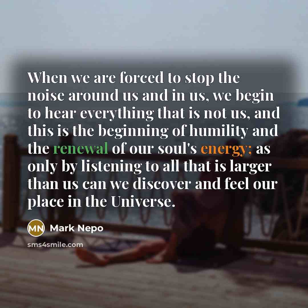 “When we are forced to stop the noise around us…” quote by Mark Nepo