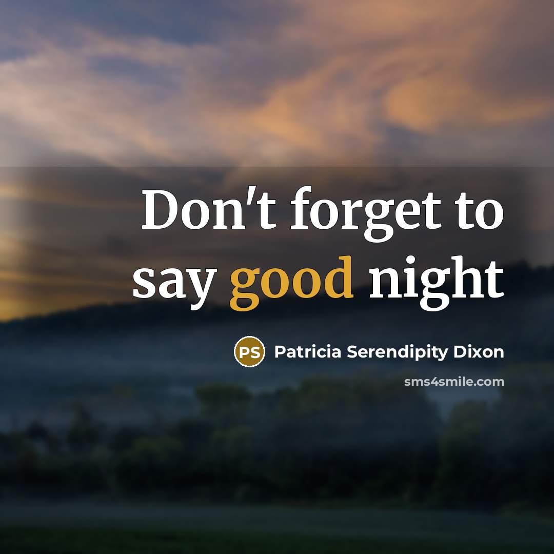 “Don't forget to say good night” quote by Patricia Serendipity Dixon