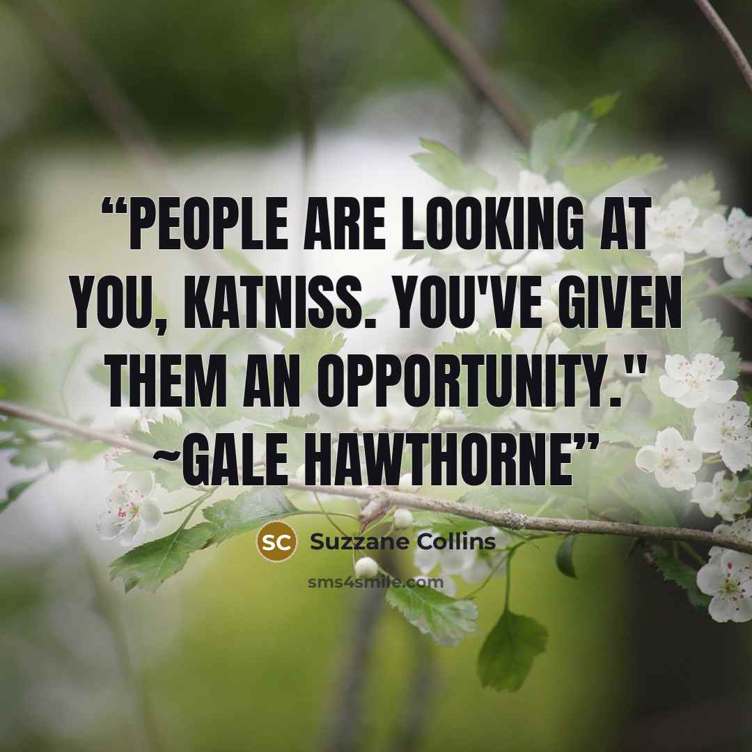“People are looking at you, Katniss. You've given them an opportunity." ~Gale Hawthorne” quote by Suzzane Collins