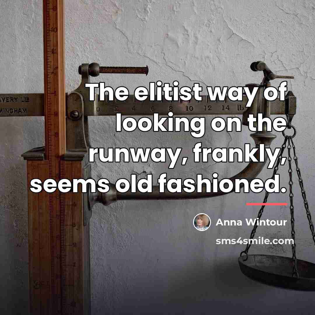 “The elitist way of looking on the runway, frankly, seems…” quote by Anna Wintour