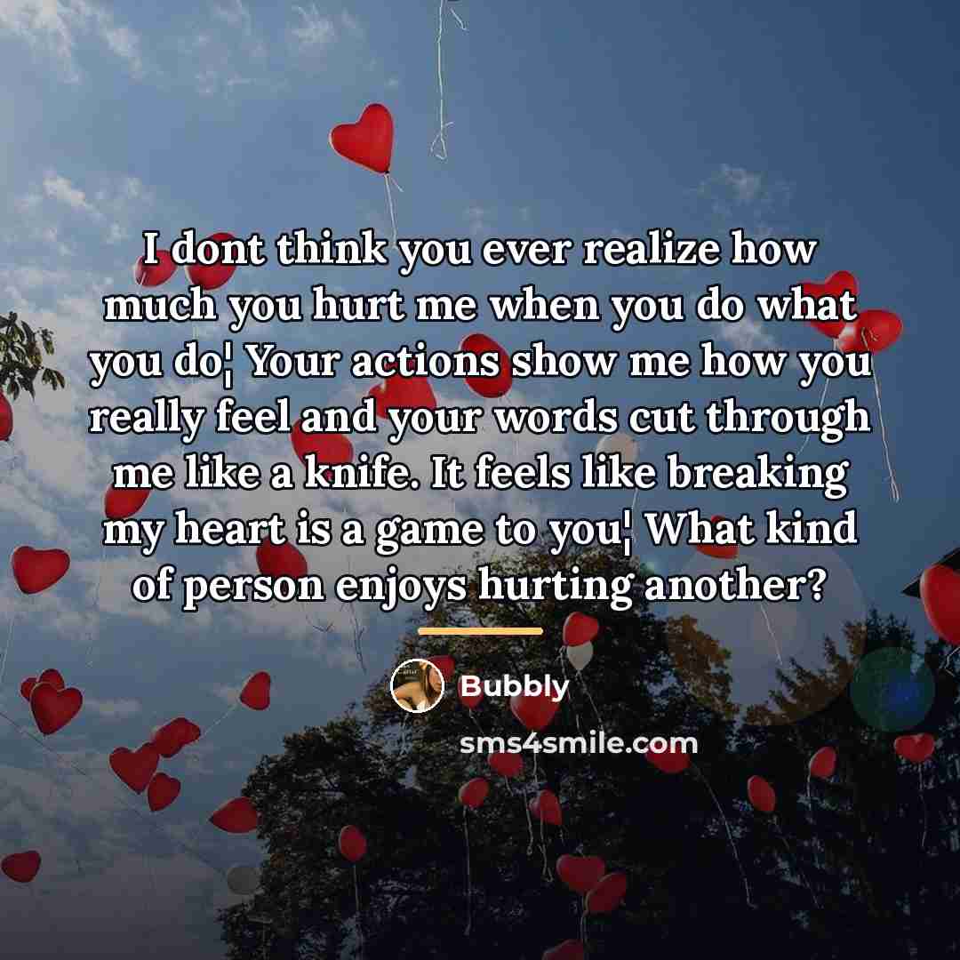 “I dont think you ever realize how much you hurt…” quote by Bubbly