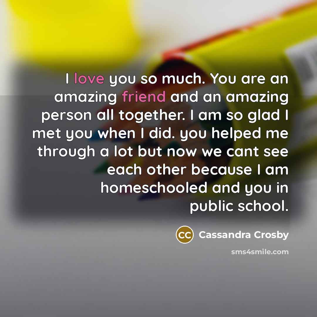 “I love you so much. You are an amazing friend…” quote by Cassandra Crosby