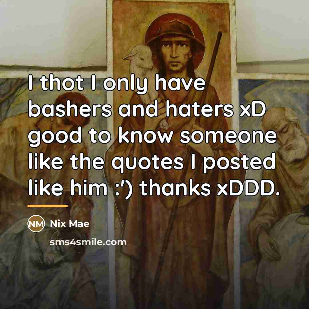 “I thot I only have bashers and haters xD good…” quote by Nix Mae