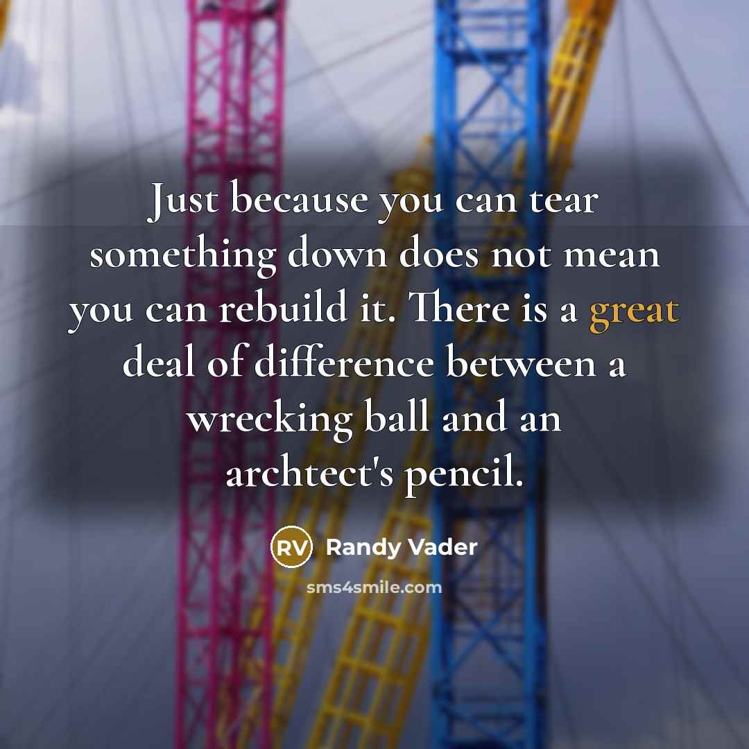 “Just because you can tear something down does not mean…” quote by Randy Vader