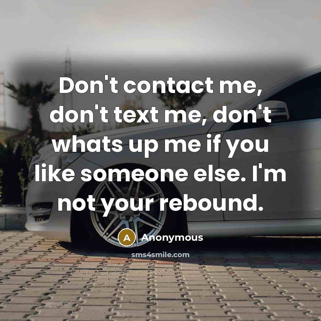 “Don't contact me, don't text me, don't whats up me if you like someone else. I'm not your rebound.” quote by Anonymous