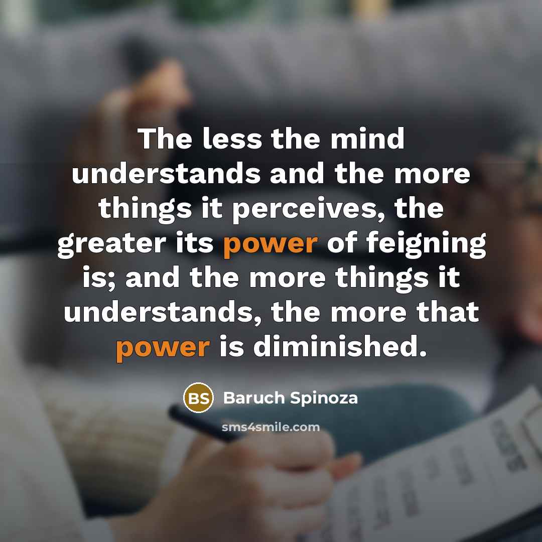 “The less the mind understands and the more things it…” quote by Baruch Spinoza