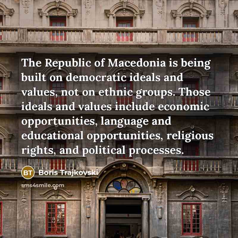“The Republic of Macedonia is being built on democratic ideals…” quote by Boris Trajkovski