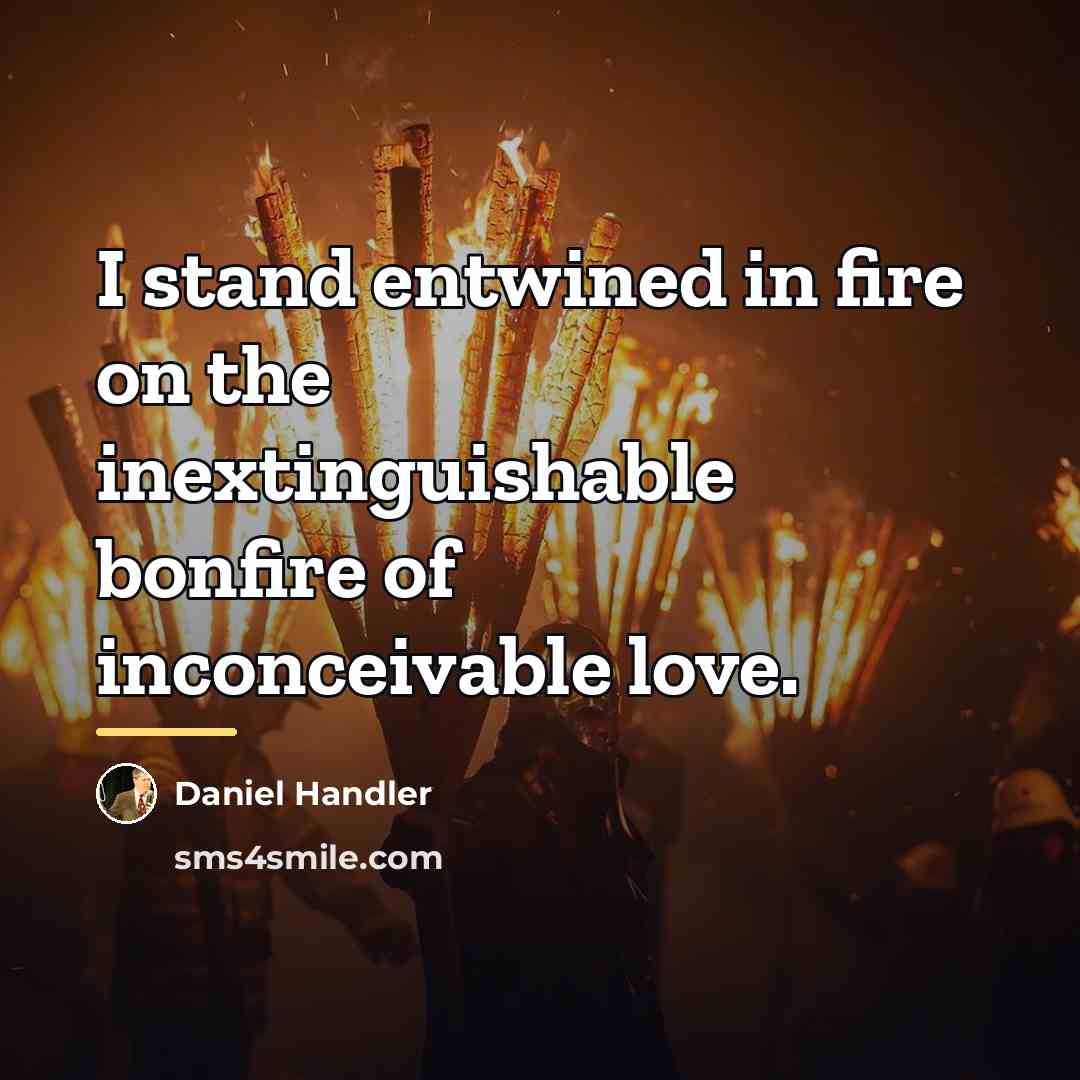 “I stand entwined in fire on the inextinguishable bonfire of…” quote by Daniel Handler