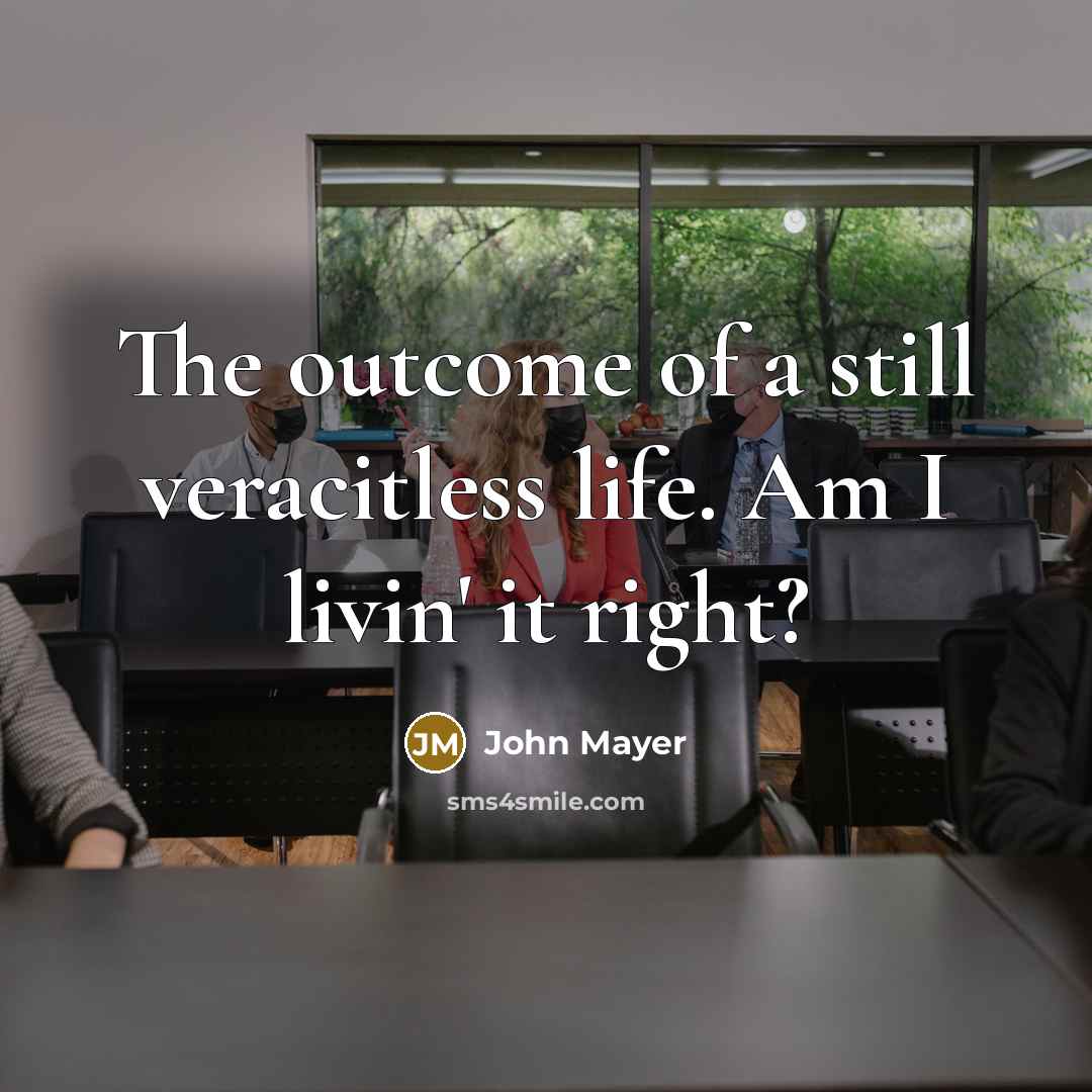 “The outcome of a still veracitless life. Am I livin'…” quote by John Mayer