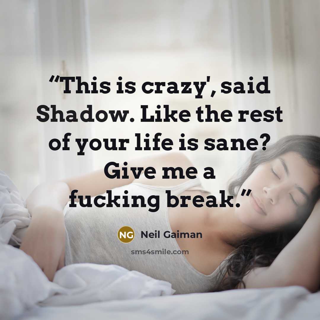 “This is crazy', said Shadow. Like the rest of your life is sane? Give me a fucking break.” quote by Neil Gaiman