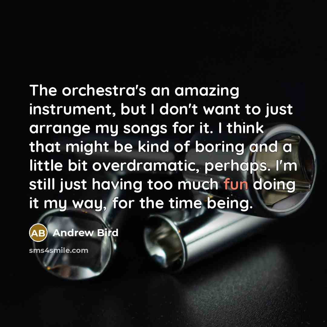 “The orchestra's an amazing instrument, but I don't want to just arrange my songs for it. I think that might be kind of boring and a little bit overdramatic, perhaps. I'm still just having too much fun doing it my way, for the time being.” quote by Andrew Bird