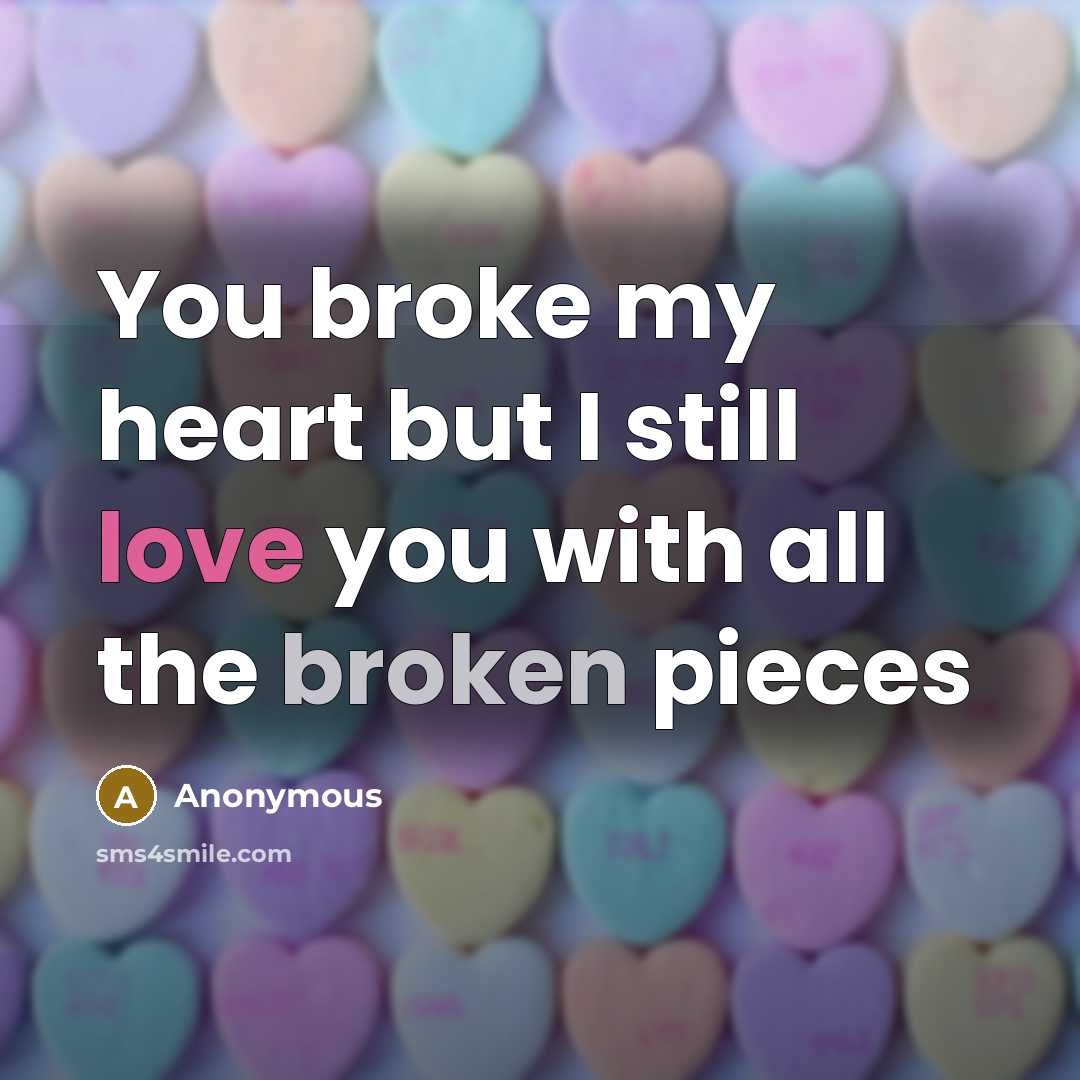“You broke my heart but I still love you with all the broken pieces” quote by Anonymous