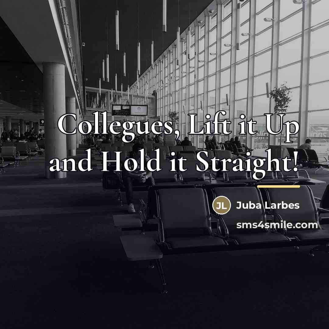 “Collegues, Lift it Up and Hold it Straight!…” quote by Juba Larbes