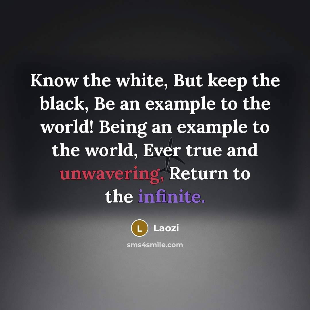 “Know the white, But keep the black, Be an example…” quote by Laozi