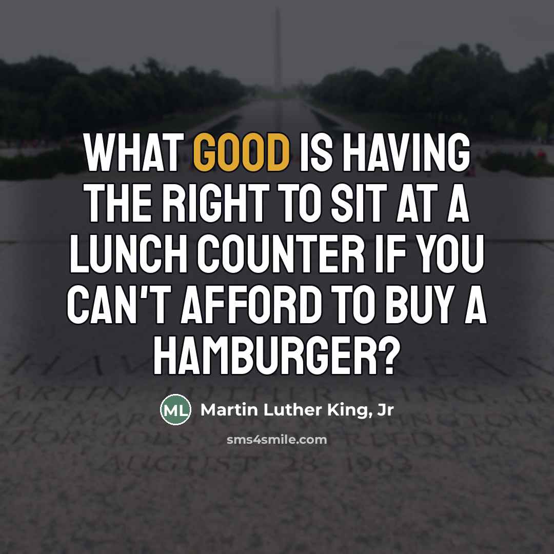 “What good is having the right to sit at a…” quote by Martin Luther King, Jr